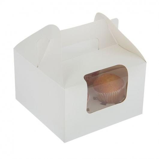 Коробка на 4 капкейка белая с ручками