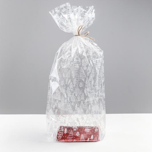 Пакет подарочный с жестким дном «Новогодние елочки», 14 × 14 × 50 см